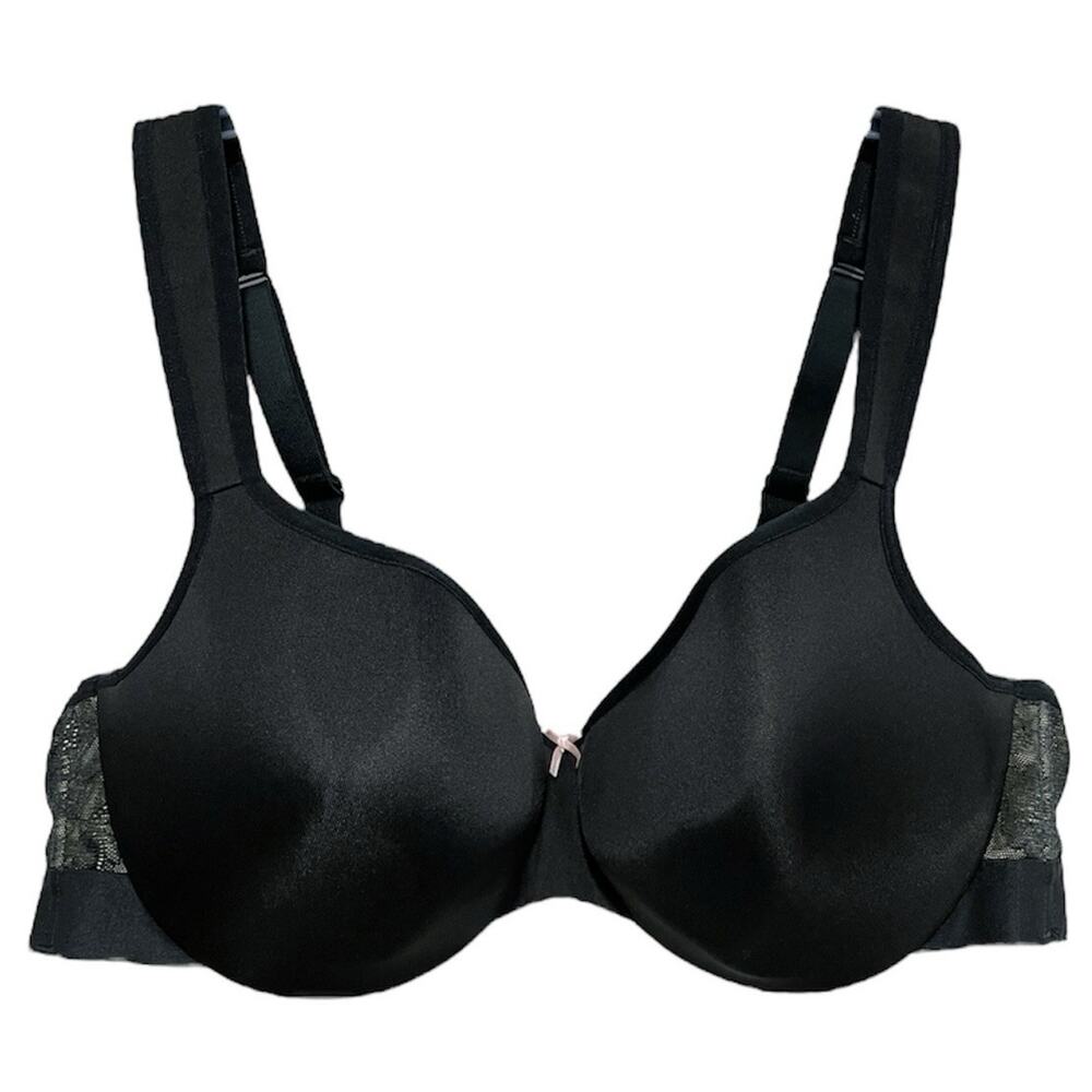 Cacique Lightly Lined Balconette Bra Size 42C Black Lace Bow Classic
